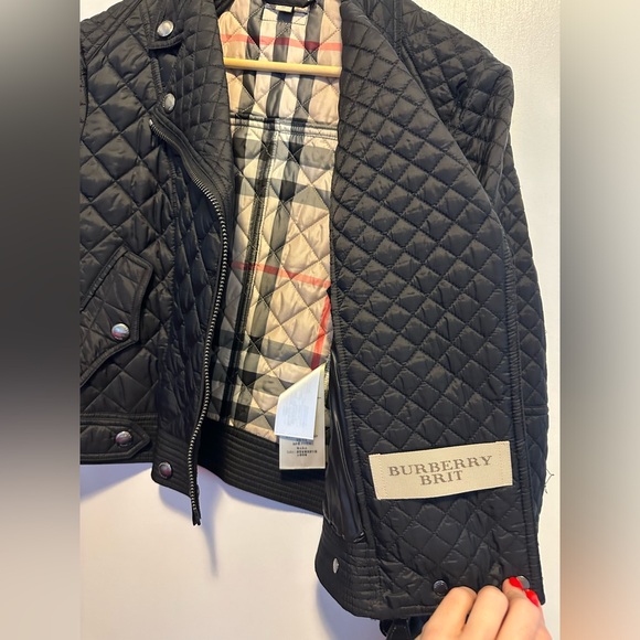 BURBERRY MOTO JACKET BLACK+CHECK SIZE MEDIUM WORN ONCE - Picture 5 of 5